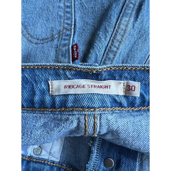 Levi's Jeans Womens Sz 30 Ribcage Straight Blue Cotton Denim High Rise - Picture 6 of 9